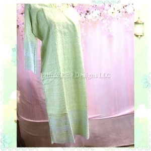 Green Embroidered Indian Chikankari Kurti - Sequins Work Wedding Gift For Her